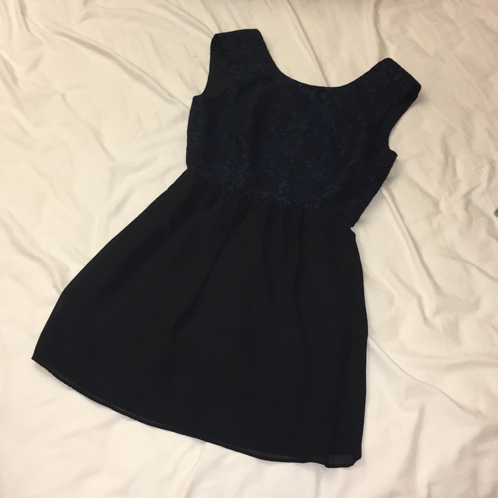 Blue & Black V-Back Dress w/Lace